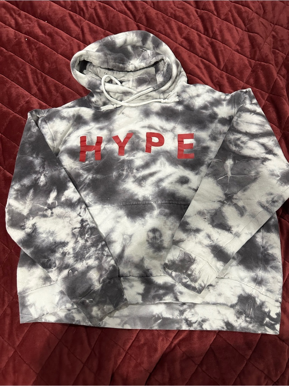 Hype Men's Black & White Tie-Dye Crewneck with Red Logo